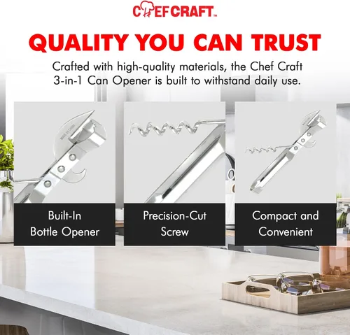 Vista 6 de Chef Craft Select - Abridor de latas 3 en 1, 6 pulgadas de longitud, acero inoxidable