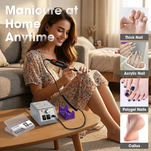Vista 4 de LAVAED Kit de máquina de taladro de uñas eléctrico profesional, vibración de bajo ruido con brocas de uñas y bandas de lijado para taladro de uñas