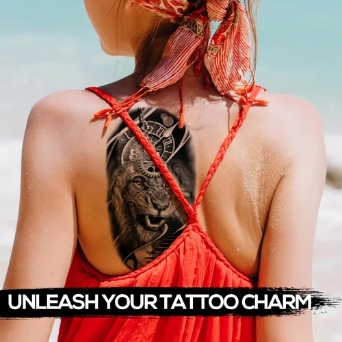Vista 5 de Kotbs 6 hojas de tatuajes temporales de animales en 3D para mujeres y hombres, tatuajes realistas impermeables falsos con patrón de lobo y león