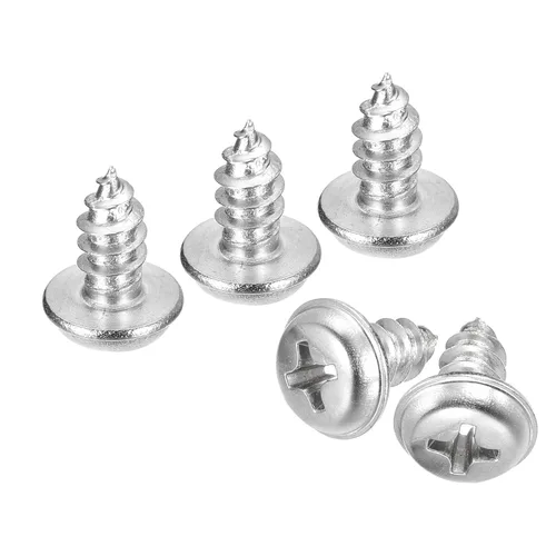 Vista 18 de uxcell ST3x6mm Phillips Pan Head Tornillo Autorroscante con Arandela, 100 piezas - Tornillo de madera de acero inoxidable 304 rosca completa (plata)