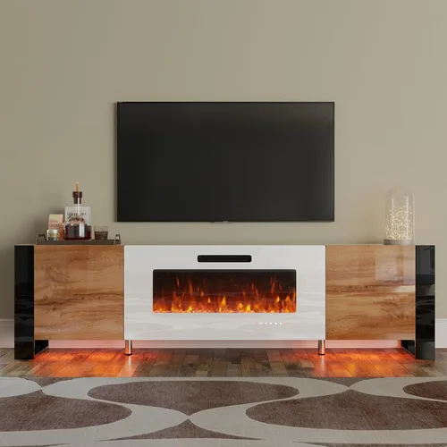 Vista 10 de VanAcc - Soporte moderno de TV con chimenea de 70 pulgadas con almacenamiento para televisores de hasta 80 pulgadas