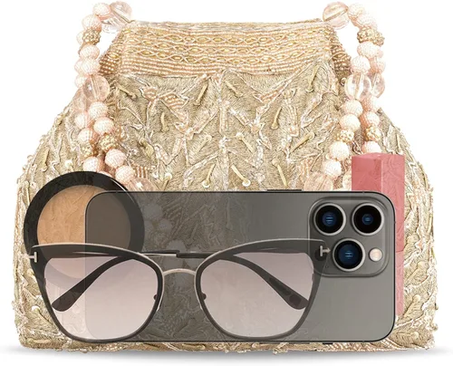 Vista 9 de Aheli Potli - Bolsas de noche para mujer, bolso étnico de novia con cordón (P65C), Oro Rosa