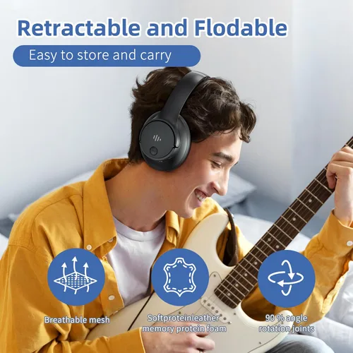 Vista 5 de Eduiosma Auriculares con cancelación activa de ruido, auriculares inalámbricos Bluetooth con micrófono, modo de transparencia, tiempo