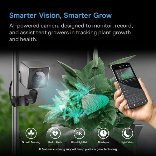 Vista 2 de AC Infinity SPECTRON 3, AI Grow Cam 4K, Monitoreo avanzado de salud vegetal