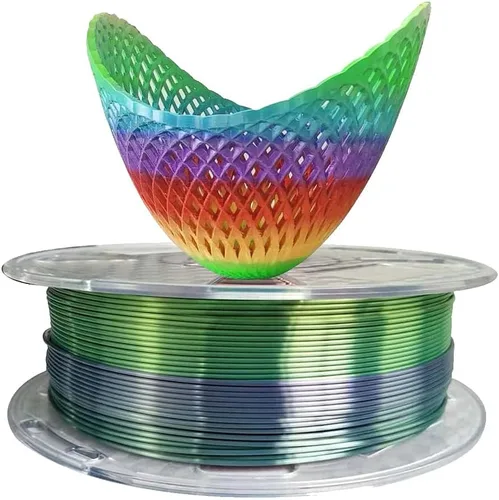 Vista 9 de Filamento de impresora PLA 3D de seda 1.75 mm. / 0.06 pulgadas 1 Kg. / 2.2 libras, brillante y sedoso brillo púrpura negro rojo cobre