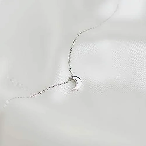 Vista 4 de CISHOP Collar de luna creciente, collar con colgante de plata de ley pulida, collar con colgante para mujer, Metal