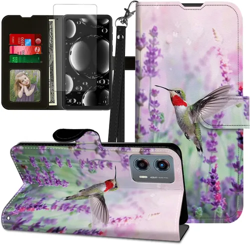 Vista 287 de Funda para Motorola Edge 2022 con protector de pantalla, soporte y tarjetero y correa para la muñeca, funda magnética para Moto Edge 2022 5G UW Lobo