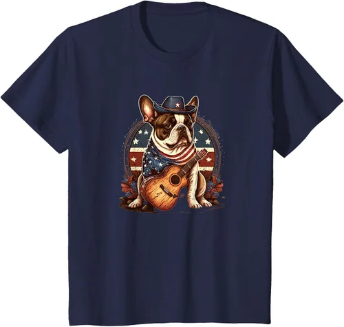 Vista 27 de Camiseta divertida de Bulldog francés con música country y roeo, Negro