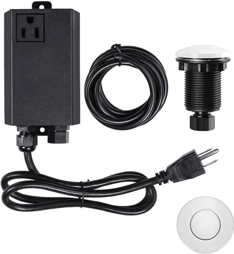 Vista 13 de Kit de interruptor de aire para eliminación de basura, doble salida, desagüe de fregadero, acero inoxidable negro, botón de encendido/apagado, pieza
