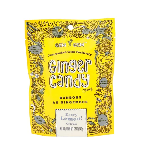Vista 7 de Gem Gem Caramelos de jengibre masticables de sabor a limón, muestras de degustación de 1.25 oz