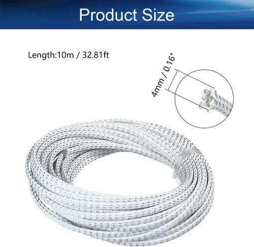 Vista 2 de Bettomshin 1 funda de organización de cables de 32.8 pies (32.8 ft), protector de cable PET plateado y blanco, protector de cable PET plateado