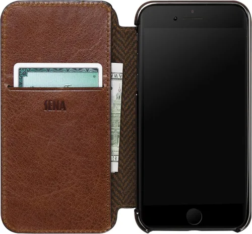 Vista 4 de Sena Cartera Ultra Delgada Libro De Billetera De Cuero Más Delgada Funda De Libro Para iPhone 6, 7, 8 - Cognac