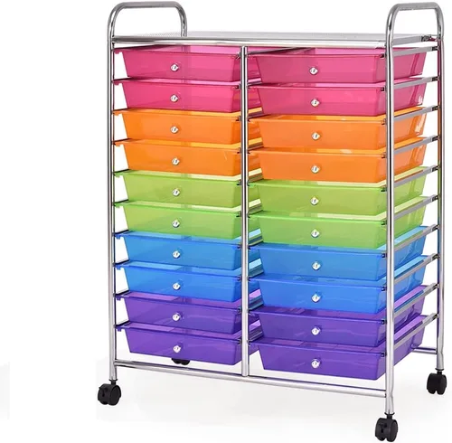 Vista 20 de GOFLAME Carro de Almacenamiento con Ruedas de 12 Cajones, Carro Organizador Multifuncional para Arte y Manualidades, Carro de Almacenamiento