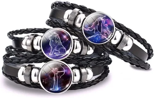 Vista 5 de Collar de constelación del zodiaco con 12 piedras preciosas del tiempo, horóscopo, astrología, luna creciente, collar para mujeres y hombres