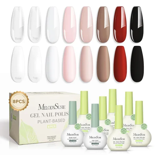 Vista 9 de MelodySusie - Juego de esmaltes de uñas de gel a base de plantas, 8 unidades, 0.3 fl oz/0.34 onzas líquidas Colores oscuros de otoño e invierno