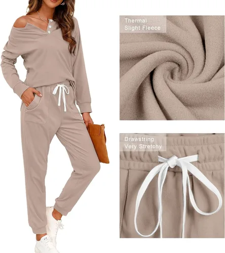 Vista 68 de Wiholl - Conjuntos de dos piezas para mujer: ropa cómoda con sudadera abotonada y pantalones deportivos con bolsillos
