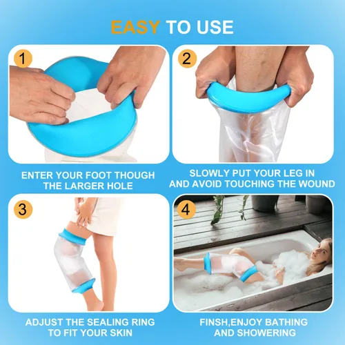 Vista 6 de Funda impermeable para rodilla, bolsa de fundición hermética, reutilizable, protector de ducha para cirugía de reemplazo de rodilla, heridas
