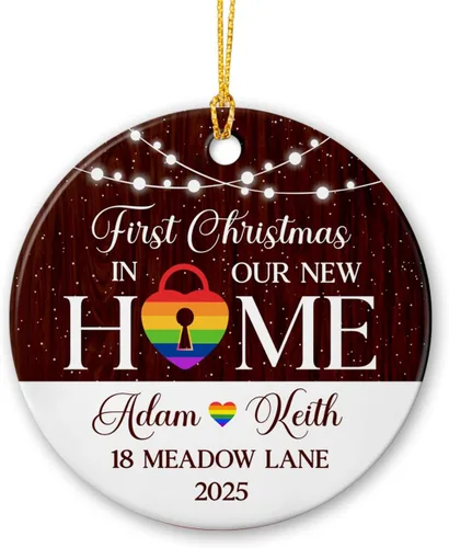Vista 7 de All for Love - Adorno de cerámica LGBT arcoíris para Navidad 2025, adorno de Navidad personalizado para parejas, orgullo gay/lesbiano, adorno