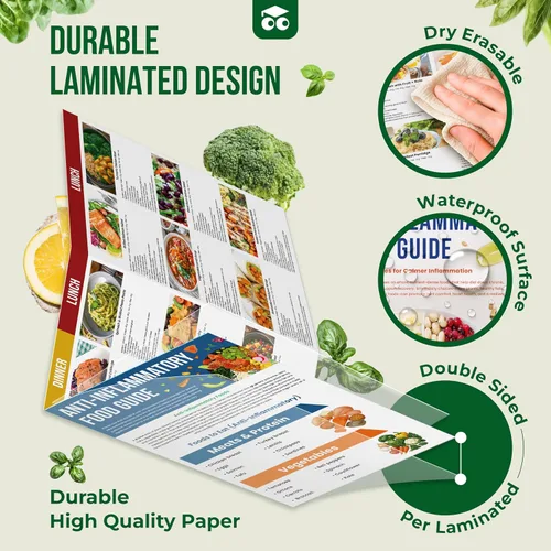 Vista 3 de EXCOOL CLUB Tabla de alimentos de dieta antiinflamatoria: póster de lista de alimentos laminados para artritis, alimentos para comer y evitar, guía