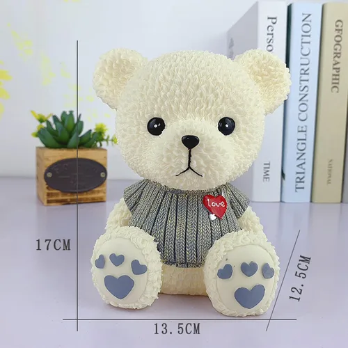 Vista 2 de Alcancía de oso de peluche de dibujos animados de resina, lindo oso monedero, caja de monedas, caja de ahorro de monedas para regalo de niños