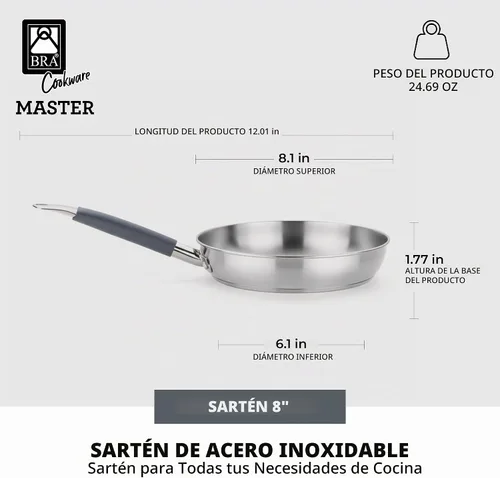 Vista 3 de BRA COOKWARE Master - Sartén de acero inoxidable de 8 pulgadas