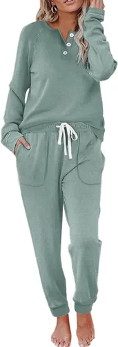 Vista 69 de Wiholl - Conjuntos de dos piezas para mujer: ropa cómoda con sudadera abotonada y pantalones deportivos con bolsillos