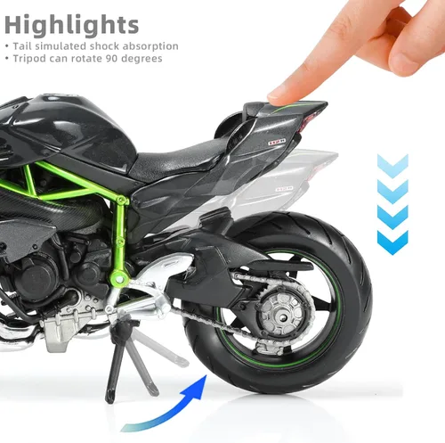 Vista 5 de Motocicleta fundida a presión 1:12 compatible con Kawasaki Ninja 1:12 H2r