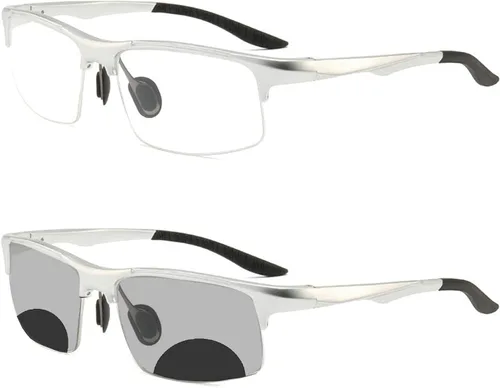 Vista 10 de COTIA Gafas de lectura bifocales para hombre, gafas deportivas, lentes fotocrómicas, lentes de transición de medio marco, lentes de presbicia