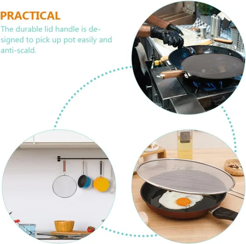 Vista 9 de 3pcs Stainless Steel Fine Mesh Splatter Screen Guard for Frying Pots Dense Mesh Helps Protect Skin and Keep Stovetops Cleaner, with Long Handle