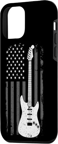 Vista 2 de iPhone 12 mini guitarra americana bandera de Estados Unidos reproductor de música Guitarrista eléctrico caso de regalo