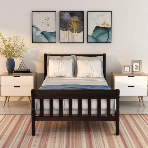 Vista 2 de Merax - Cama de plataforma de madera para cama doble con somier y soporte para listones de madera