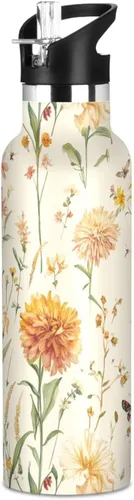 Vista 21 de Flowers Carnation Iris Peonies - Botella de agua reutilizable con aislamiento de doble pared con tapa de pajilla, sin BPA, a prueba de fugas