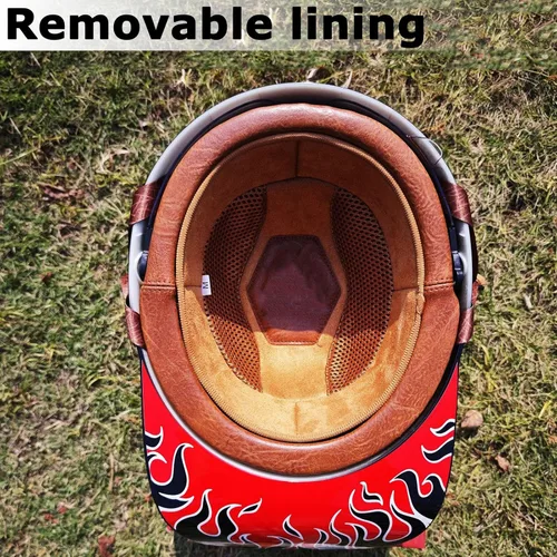 Vista 3 de Casco de motocicleta de cara abierta vintage, gorra de béisbol retro, aprobada por DOT, para hombres y mujeres y adultos, media carcasa con visera
