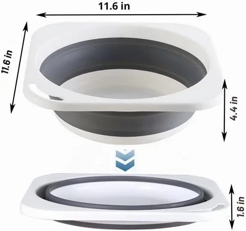 Vista 2 de Lavabo de plástico plegable de 5 litros (1.4 galones), bandeja de cocina, bañera pequeña con floding, cubo de plástico que ahorra espacio para Azul