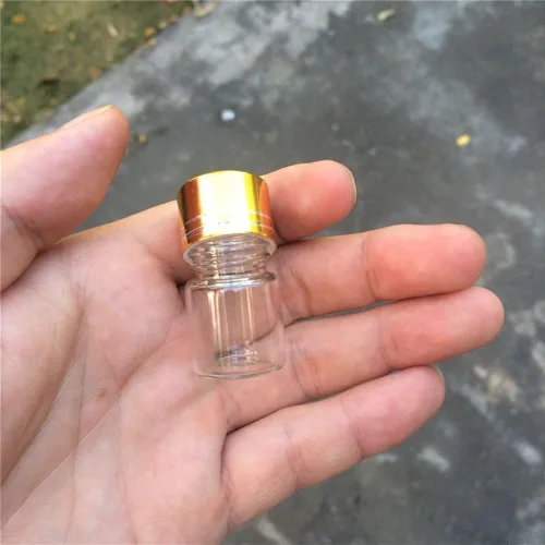 Vista 6 de 24 botellas de vidrio de 0.2 fl oz Tapa de aluminio Tapa dorada Vacío Transparente Transparente Contenedor de regalo Líquido Deseo Botellas Frascos