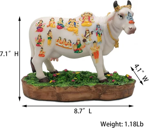 Vista 5 de Estatua de vaca de Dios indio que cumple con los deseos, 8.7 pulgadas de largo, figura de ídolo indio Kamadhenu, decoración para hombre indio