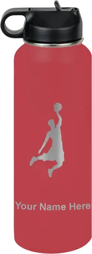 Vista 11 de LaserGram Botella de Agua Personalizada, Basketball Slam Dunk Man, Acero Inoxidable de Doble Pared con Aislamiento al Vacío con Pajita Abatible