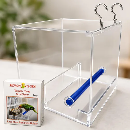 Vista 2 de Bonka Bird Toys Tweeky - Comedero grande de semillas para pájaros, 7.87 pulgadas de alto x 7.75 pulgadas de ancho x 7.87 pulgadas de profundidad