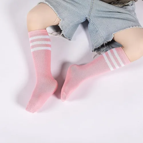 Vista 6 de BONANGEL Calcetines de fútbol para niños y niñas, de algodón, hasta la rodilla, a rayas, calcetines largos atléticos para niños y niñas, 4 pares