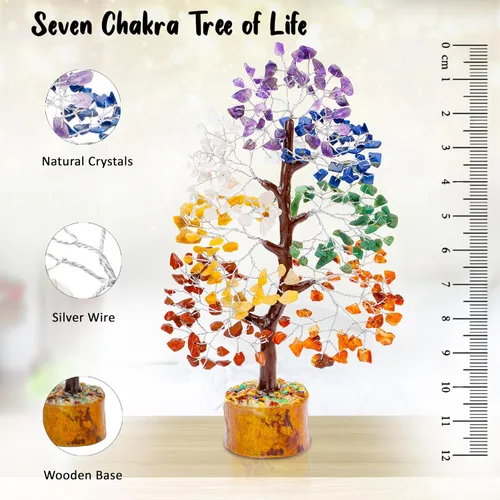 Vista 4 de Árbol de la vida de 7 chakras, árbol de la vida de cristal, árbol de piedras preciosas hecho a mano, árbol de Feng Shui, decoración de cristal