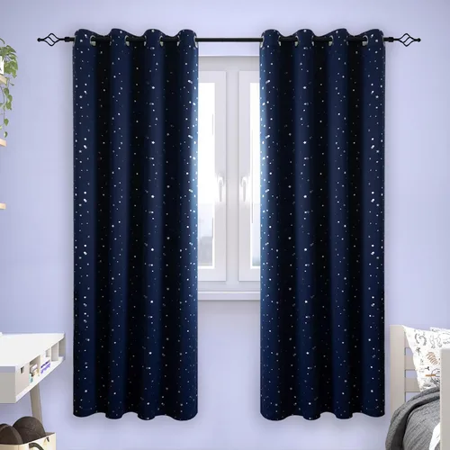 Vista 90 de BGment Cortinas opacas para dormitorio infantil, con aislamiento térmico, con ojales, estampado de estrellas plateadas, cortinas para oscurecer