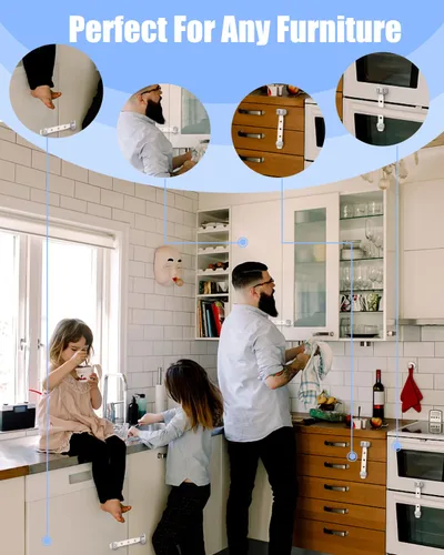 Vista 5 de Cerraduras para nevera, cerradura de puerta de refrigerador, cerradura de gabinete de seguridad a prueba de niños con fuertes adhesivos 3M