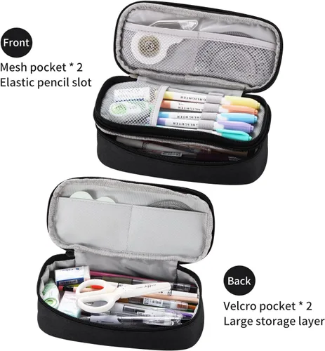 Vista 4 de Dugio Estuche grande para niños, organizador para lápices, con cremallera, para la escuela, adolescentes, niños, estético, grande, color negro