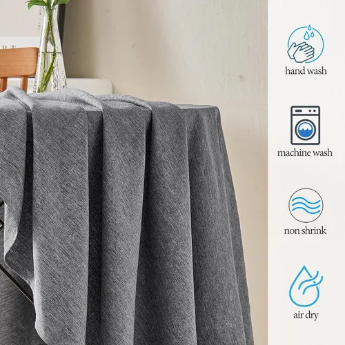 Vista 6 de Mantel redondo de lino, mantel de estilo granja impermeable y resistente a las manchas, cubierta de mesa de decoración falsa lavable para cocina
