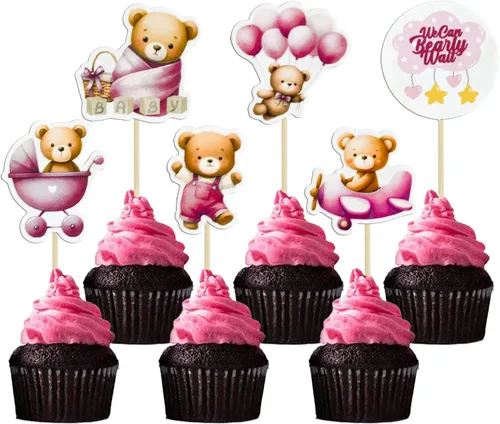 Vista 9 de Gyufise 32 Piezas Decoraciones para Cupcakes de Oso de Baby Shower Luna Oso Bebé Decoraciones de Pastel de Baby Shower Tema de Animales de la Selva