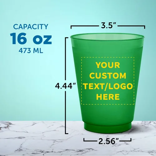 Vista 5 de Vasos de plástico esmerilado personalizados para estadios, paquete de 100, texto promocional, logotipo, 16 onzas, vasos de fiesta reutilizables