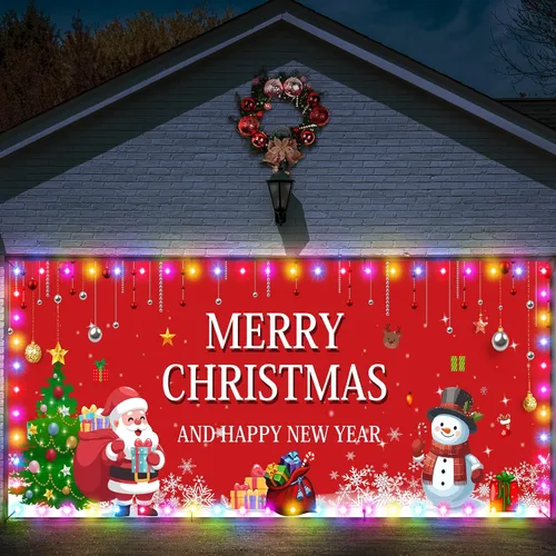Vista 10 de Ganeen - Pancarta LED de Navidad para puerta de garaje de 6.4 x 16 pies, casa de jengibre B