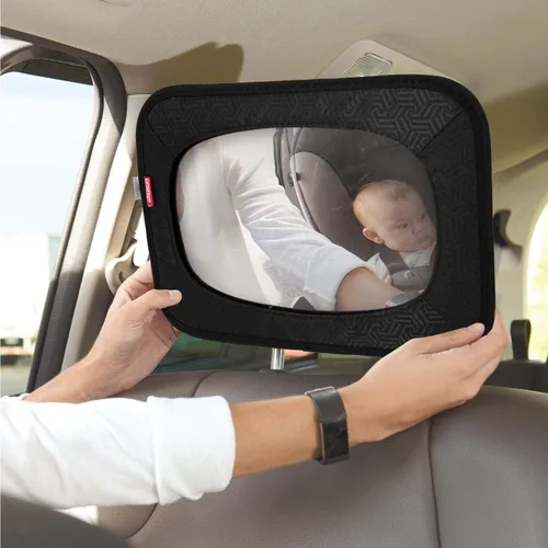 Vista 4 de Nuby Espejo de bebé para asiento trasero con correas totalmente ajustables, resistente a los golpes, se instala en segundos, color negro
