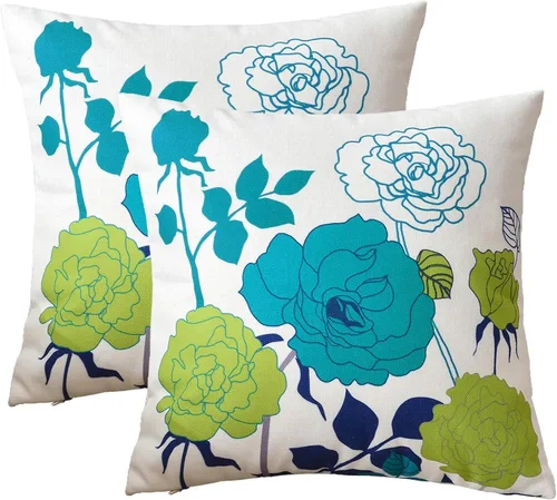 Vista 10 de Juego de 2 fundas de almohada de lino y algodón para sofá, 7.1 x 7.1 pulgadas, serie de pájaros y flores Durable Thick Cotton Linen Material, Soft