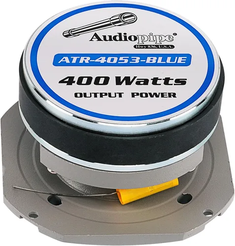 Vista 5 de Audiopipe Super Tweeter resistente (ATR-4053-BLUE), 400 vatios, marco de aluminio fundido a presión, azul caramelo, acabado de corte cromado
